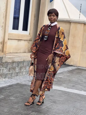 Elegant Ankara Cape Midi Dress With Matching Neck Tie