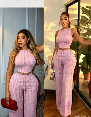 "Trendy Pink Halter Neck Two Piece Set for Ladies