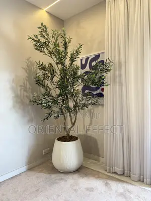 Nude Rough Big Merlot Pot With Artificial Wide Olive Tree – Décor