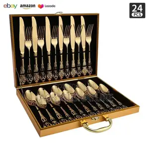 24pcs Quality Gold Cutlery / Spoon Set With Box