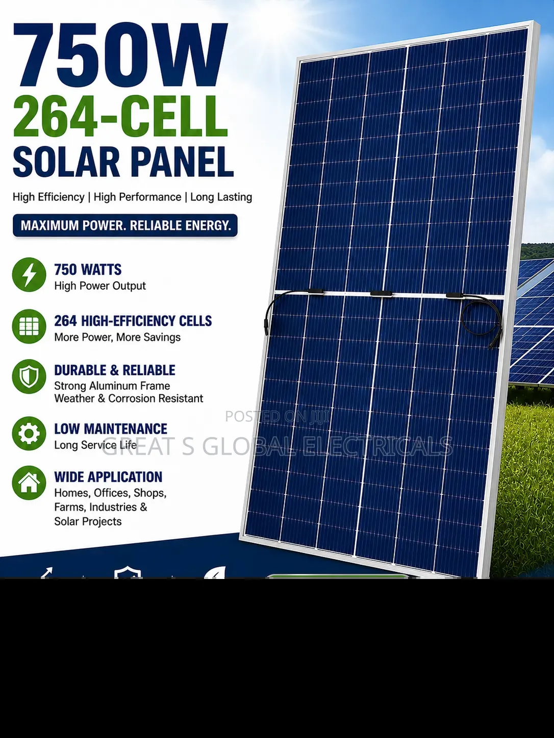 High-Efficiency 750w Solar Panel (264 Cells)