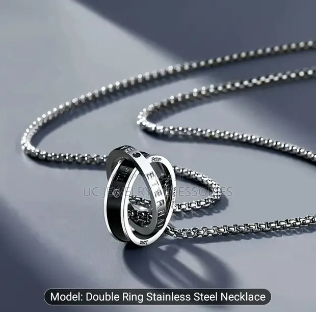 1pc Hip Hop Double Ring Stainless Steel Pendant Necklace - UC