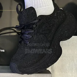 Luxury Crystal-Studded Black Chunky Sole Sneakers