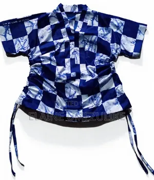 Trendy Blue Checkered Drawstring Top - Size L | Brand New Ph