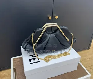Luxury Black Ruched Clutch Bag With Gold Chain Metal Handle