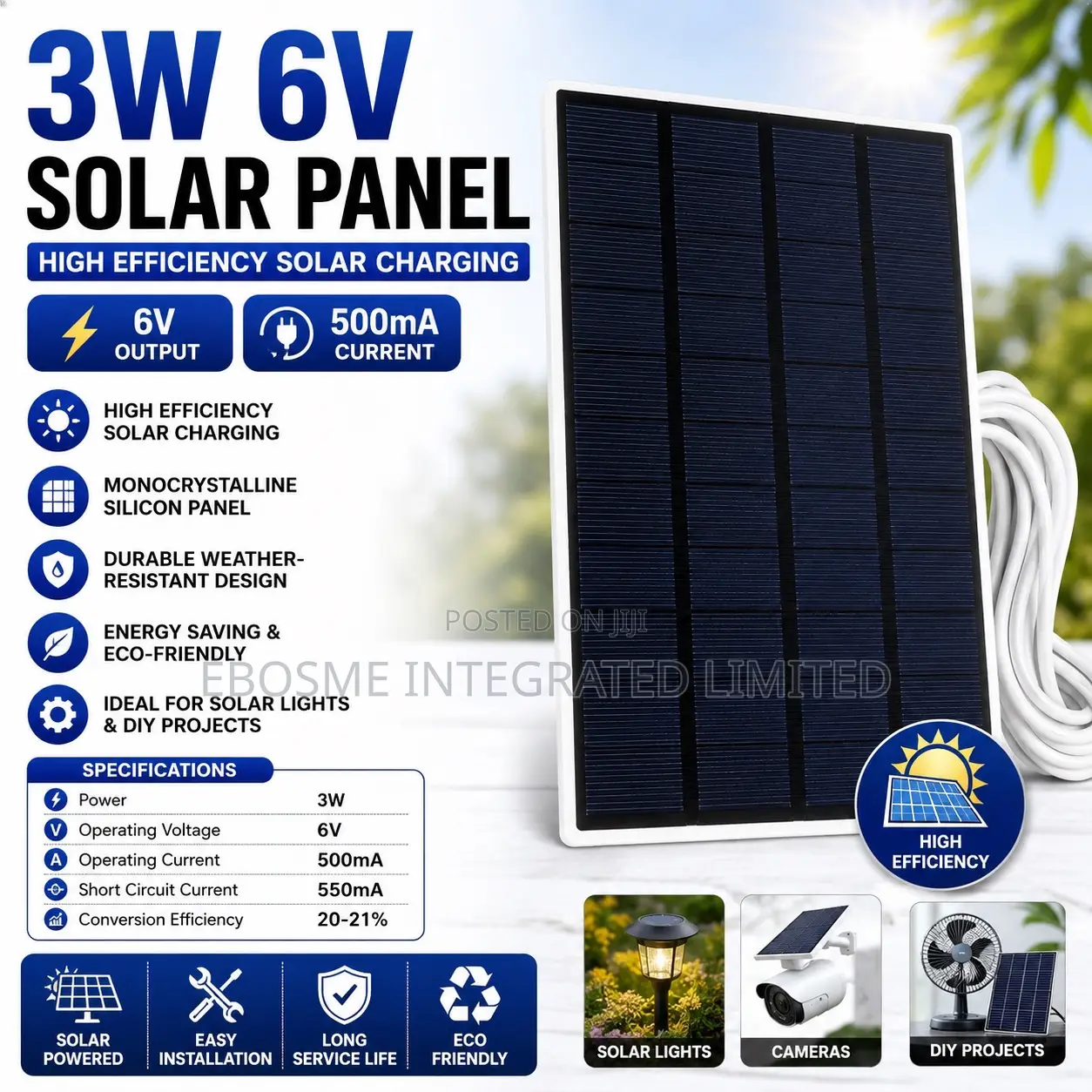 3w Solar Panel 6v Output | 500ma Current