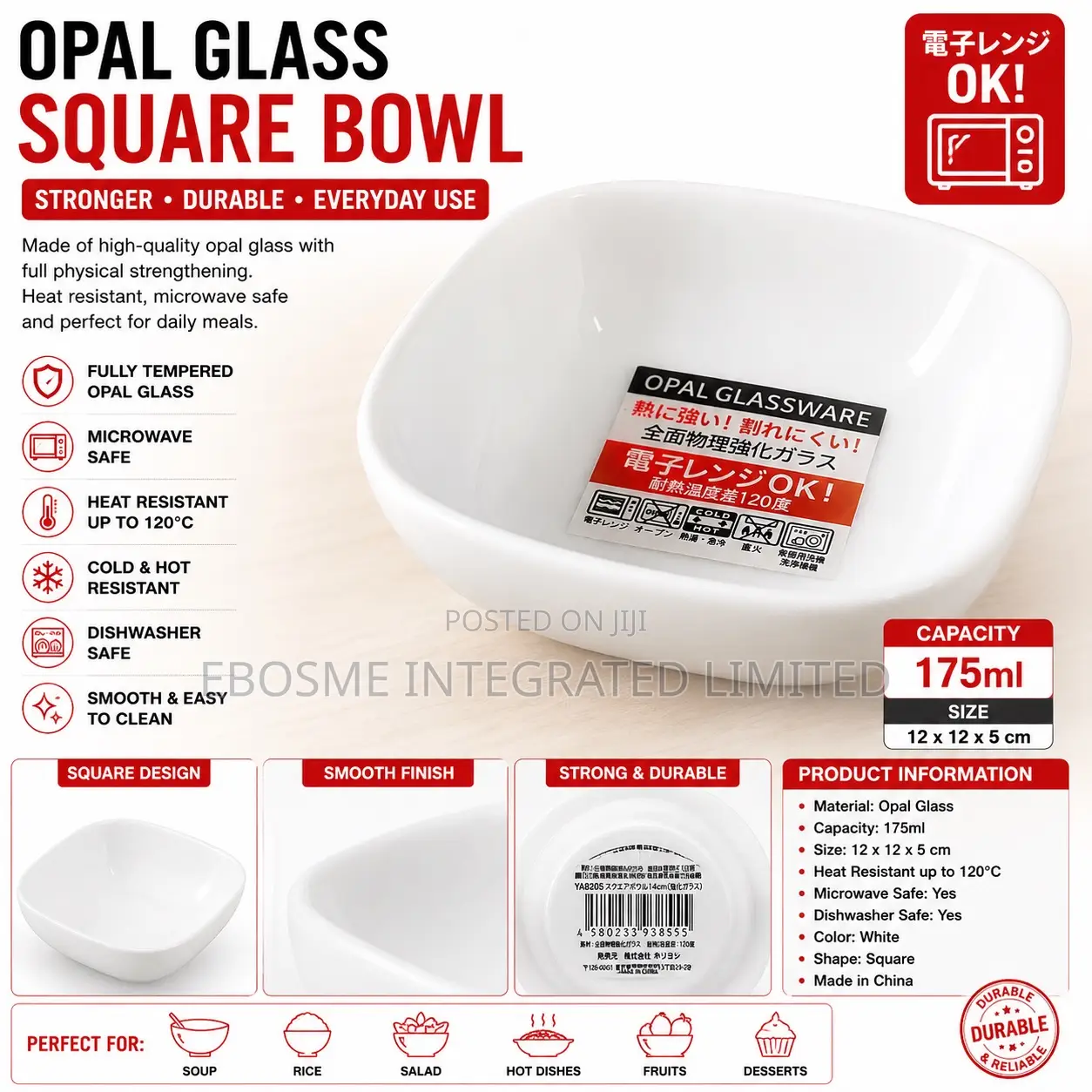 Opal Glass Bowl 14 X 14 X 5cm 175ml