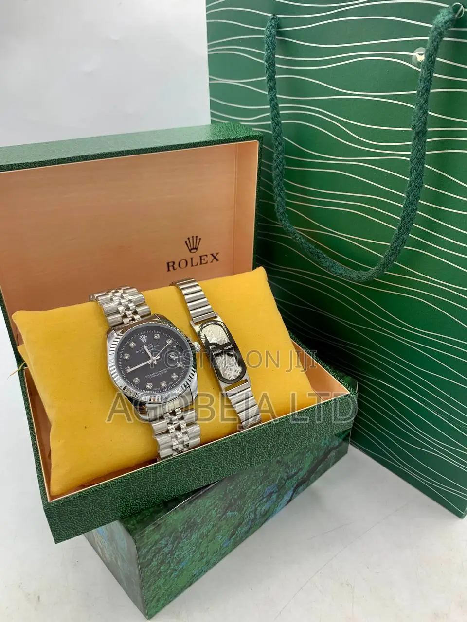 Affordable Silver Rolex Watch Set With Premium Gift Box
