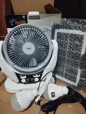 6 Inches Rechargeable Fan With Solar Panel and Two Bulb Led Lamp