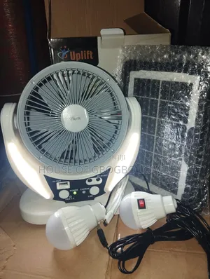 6 Inches Rechargeable Fan With Solar Panel and Two Bulb Led Lamp