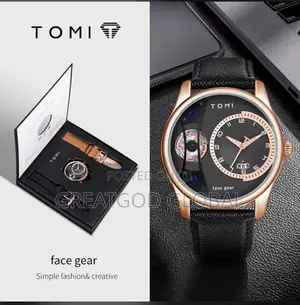 Tomi Face Gear Luxury Wristwatch With 2 Leather Straps Gift Box