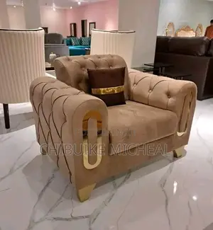 5_seater Channel Sofa Set Cream/Gold Legs Ready Now in Abuja
