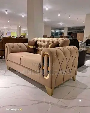 5_seater Channel Sofa Set Cream/Gold Legs Ready Now in Abuja