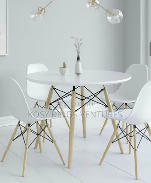 Generic Round Dining Table With Wooden Leg and Four Seats