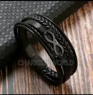 Current Exotic Leather Strap Men's Black Leather Bracelet