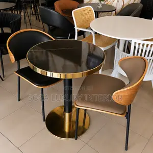Premium Luxury Round Black Gold Cocktail Table With Restaurant Chair