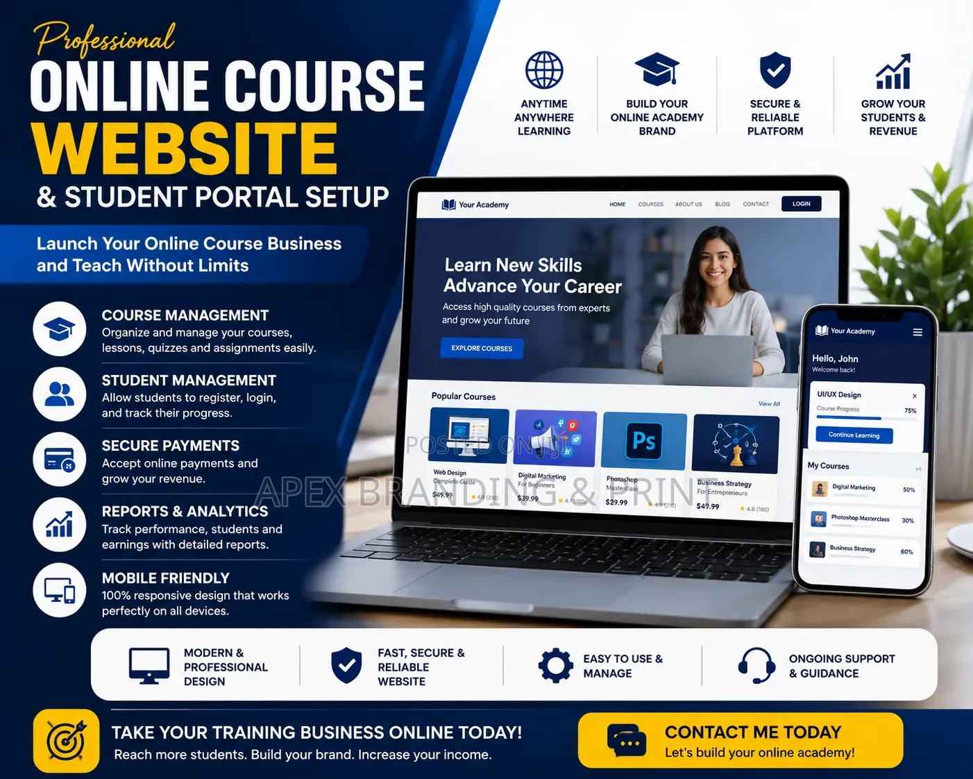 Professional Online Course Website Student Portal Setup