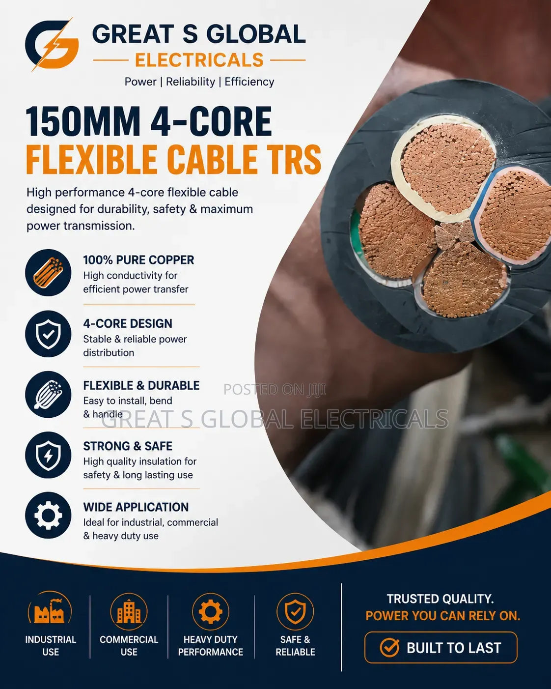 150mm 4-Core Flexible Cable TRS – 100% Pure Copper