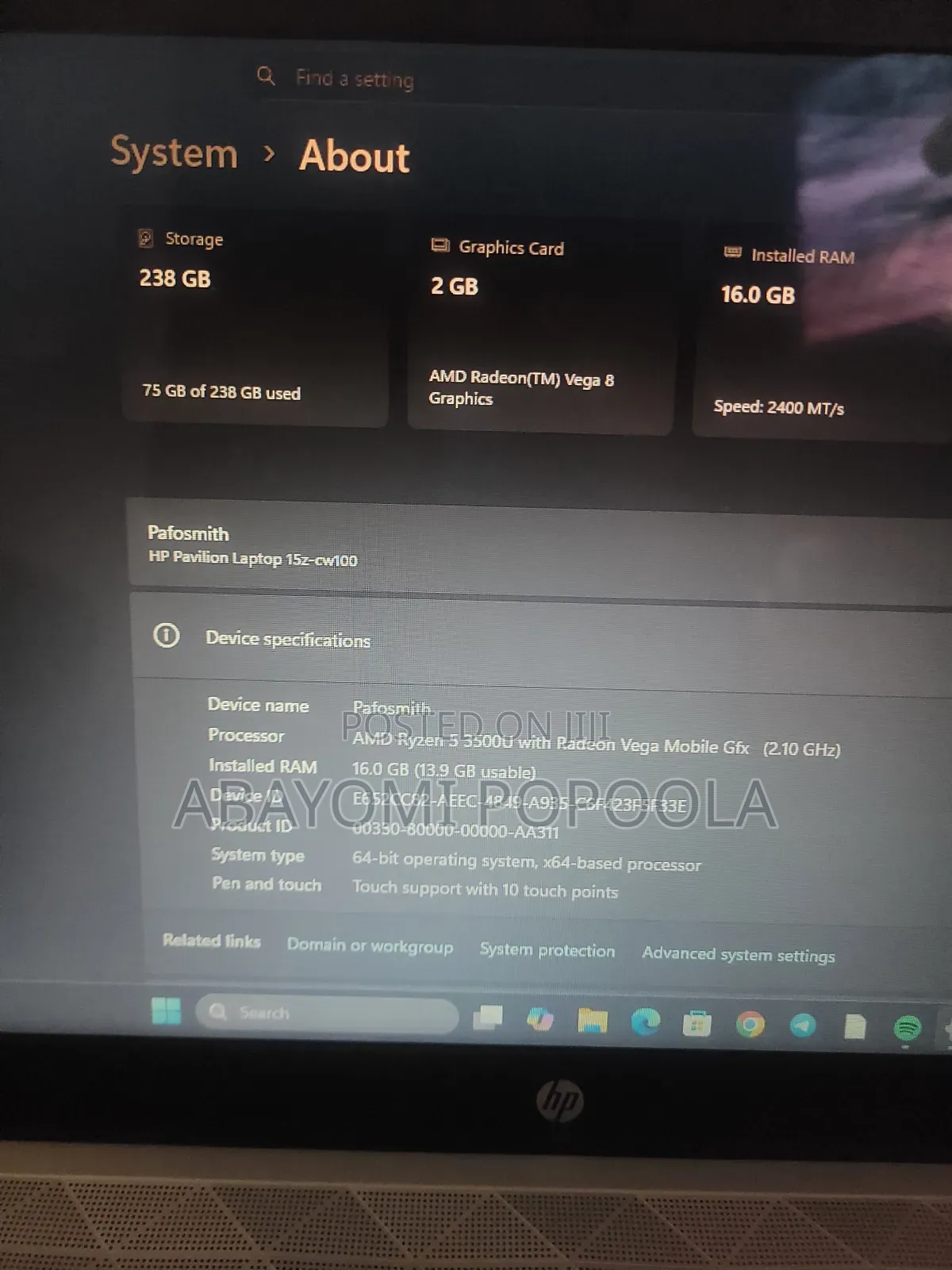 Laptop HP Pavilion 15z 1GB AMD Ryzen 5 SSD 256GB