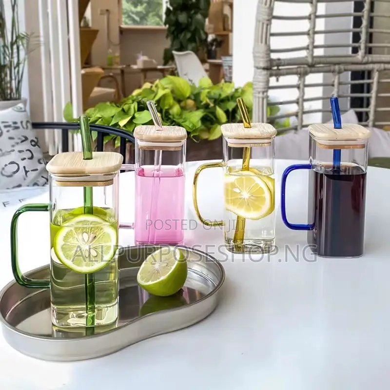 400ml Square Mug With Lid and Straw