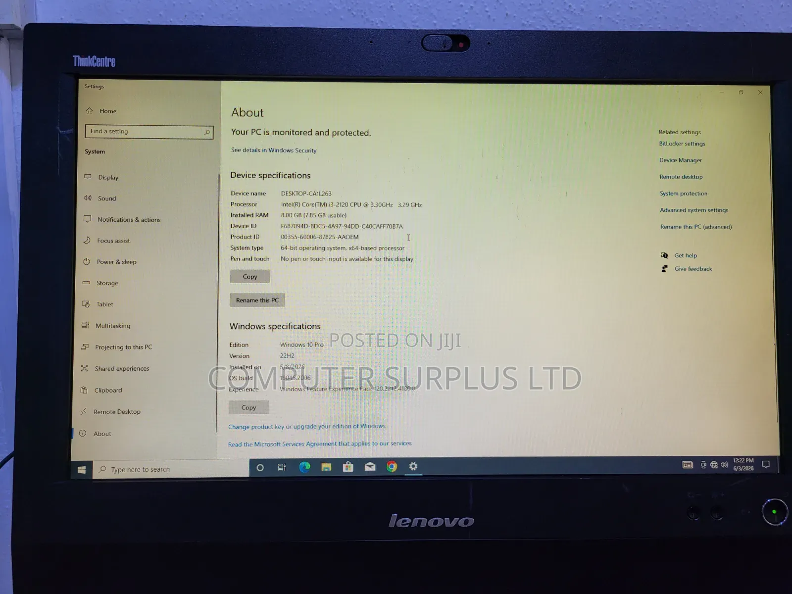 Desktop Computer Lenovo ThinkCentre M710 8GB Intel Core 3 HDD 250GB