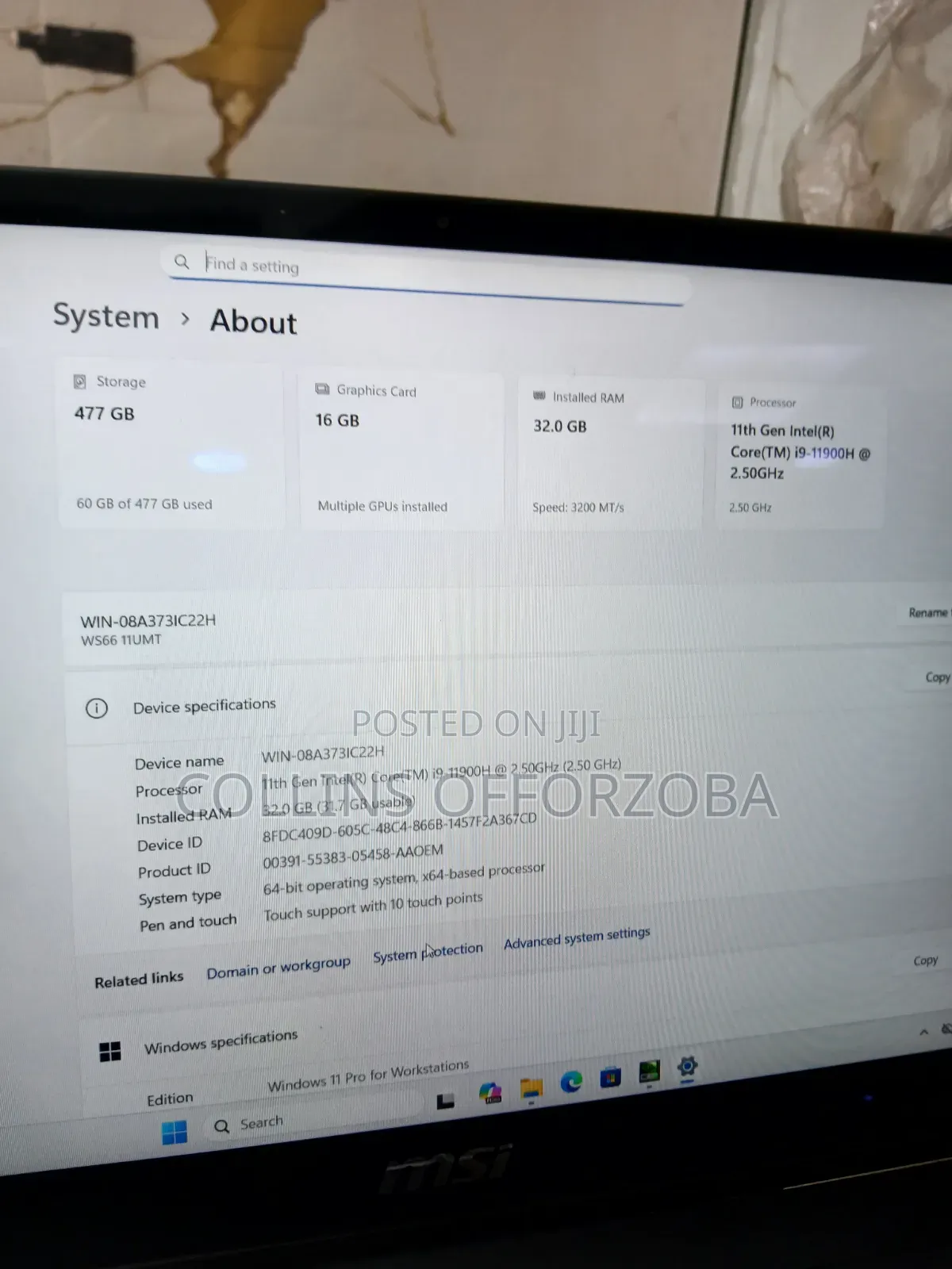Laptop MSI 32GB Intel Core i9 SSD 512GB