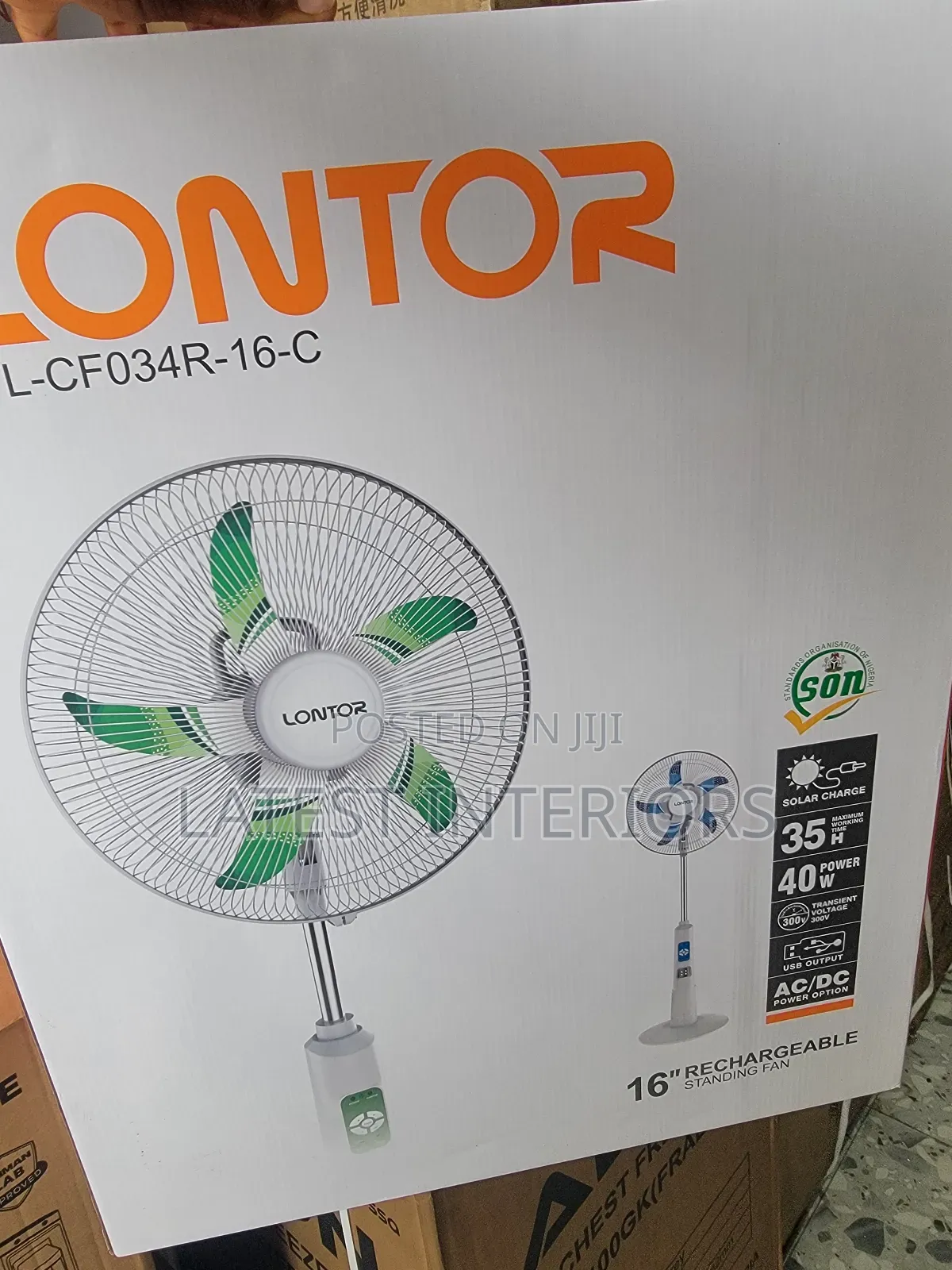 I6-Inch Lontor Solar Rechargeable Fan