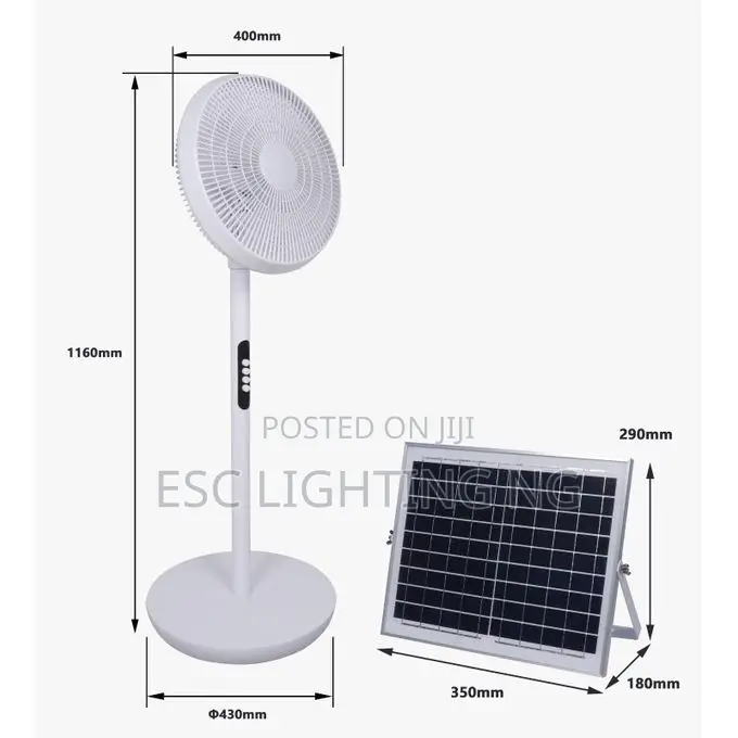 Rechargeable Solar Standing Fan - White