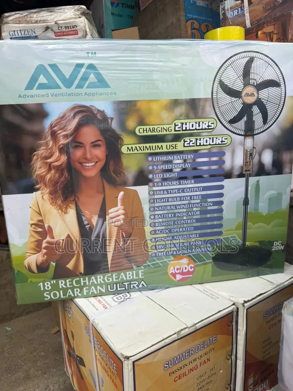 18inch Ava Rechargeable Solar Fan