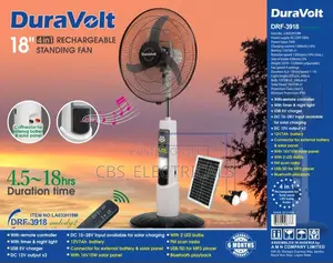 Duravolt 18" Solar Rechargeable Standing Fan Bluetooth Music