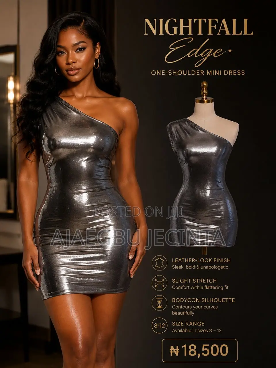 Night-Fall Edge One Shoulder Mini Dress