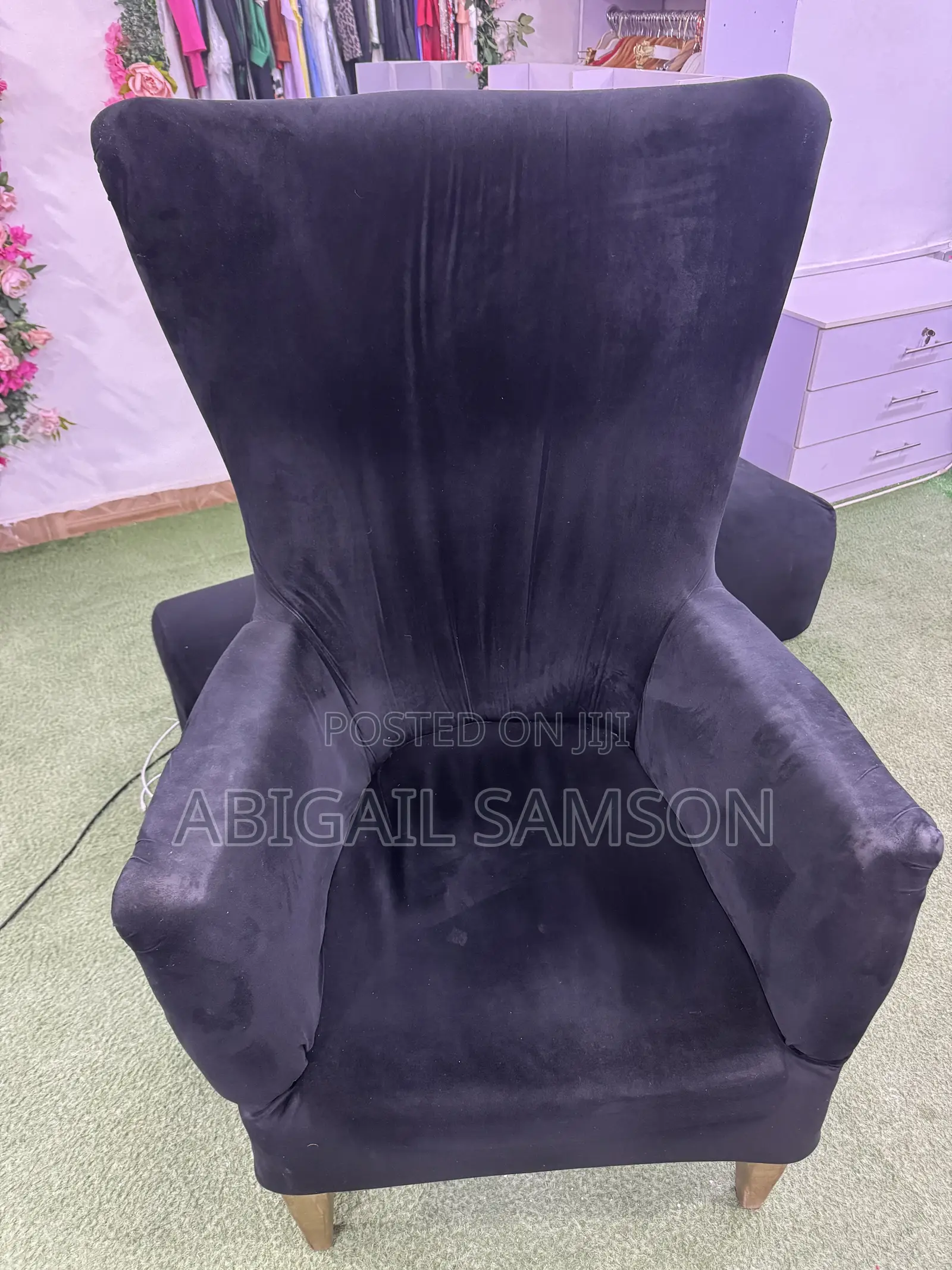 Luxury Black Velvet Wingback Accent Chair for Sale