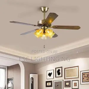 54inch 5 Blades Art Ceiling Fan With 4 Led Bulb Lights + Remote - 7w