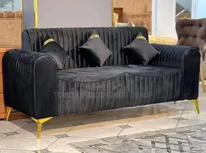 Luxury Black Velvet Sofa With Gold Metal Legs
