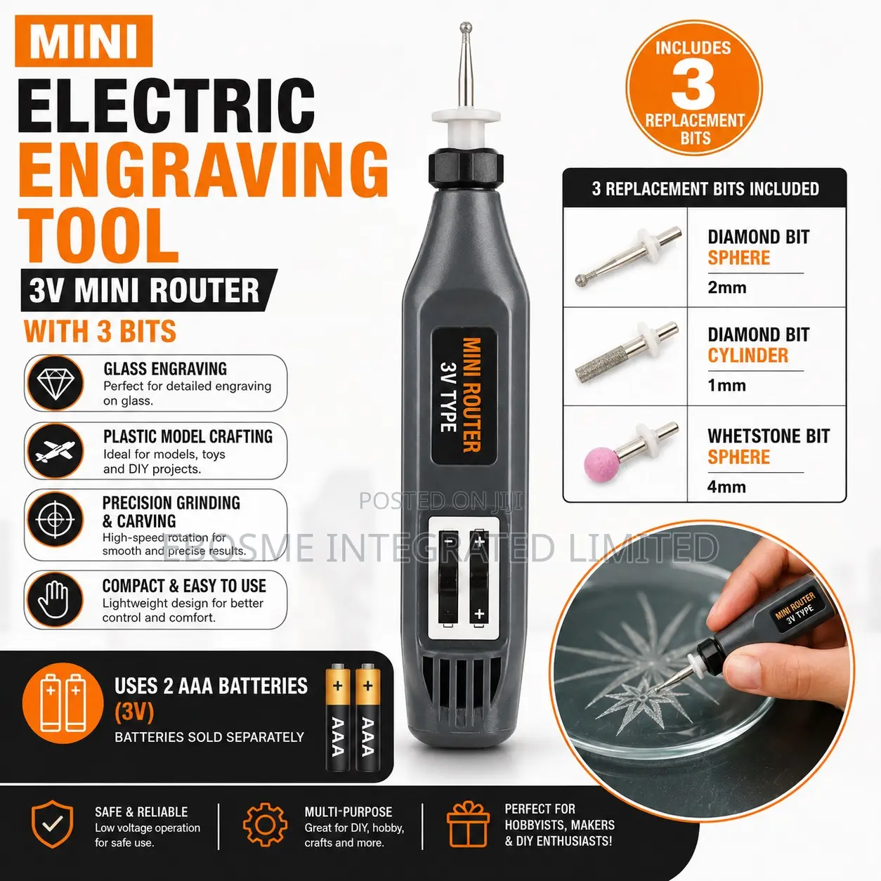 Mini Electric Engraving Tool – 3v Mini Router With 3 Replacement Bits