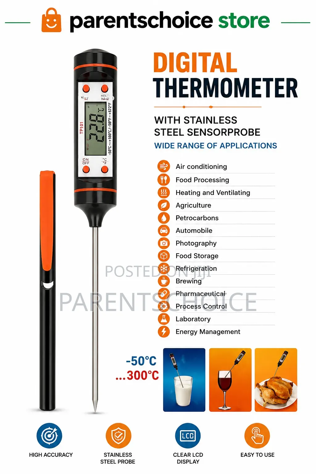 Digital Food Thermometer – Stainless Steel Probe