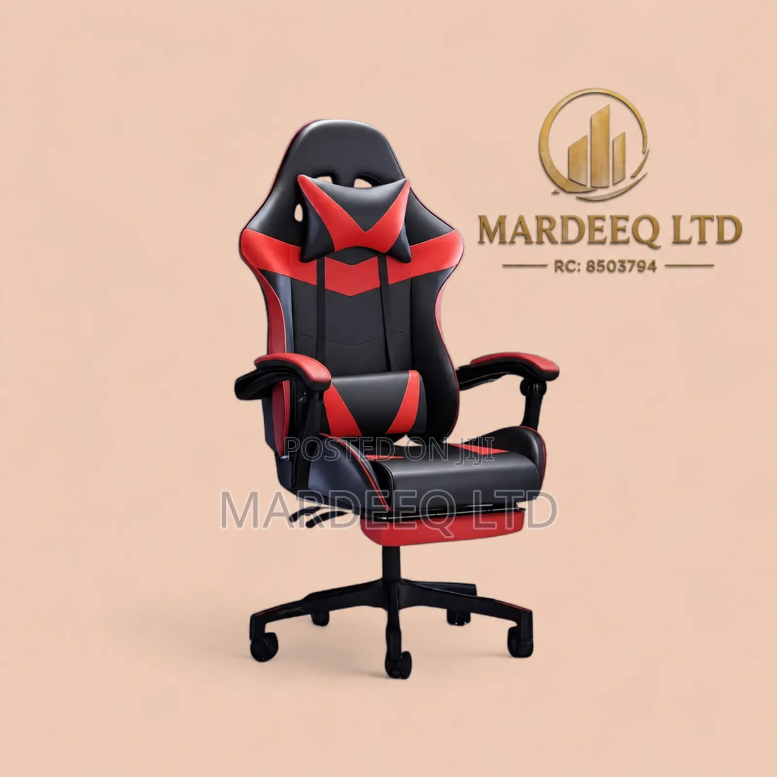 Ergonomic Gaming Chair, Adjustable Armrest Footrest - Red