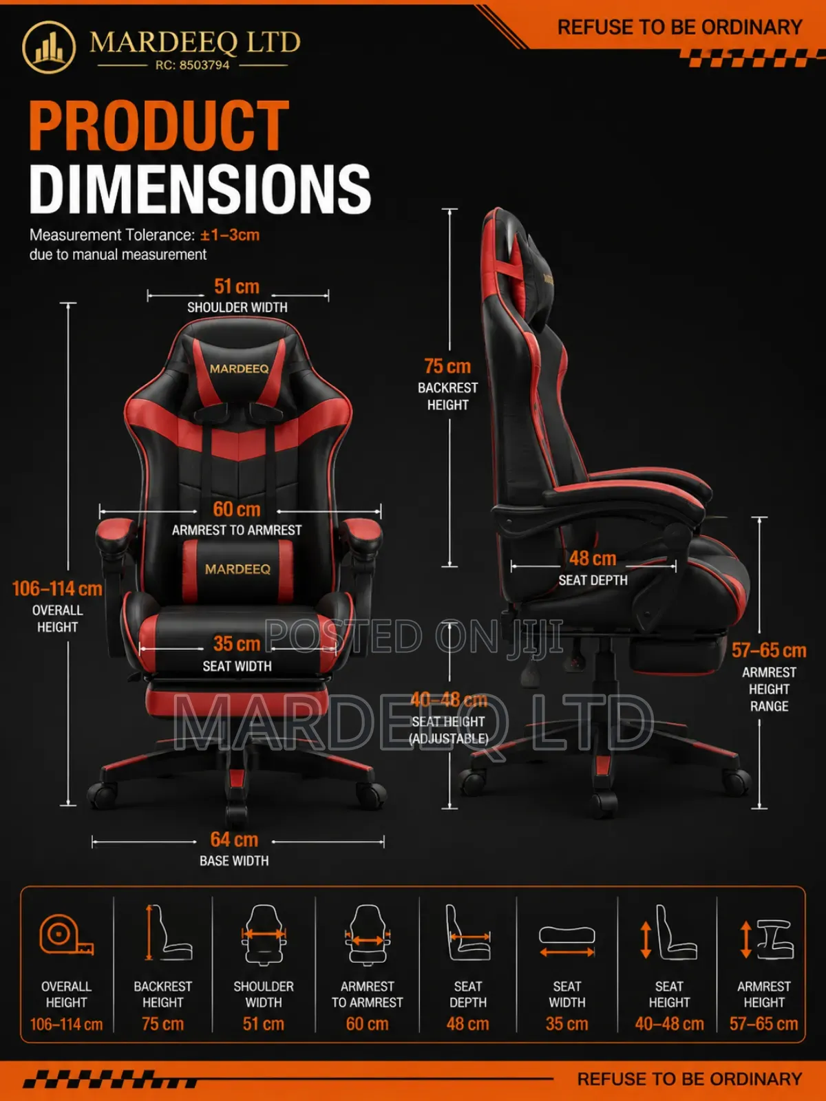 Ergonomic Gaming Chair, Adjustable Armrest Footrest - Red