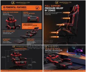 Ergonomic Gaming Chair, Adjustable Armrest Footrest - Red