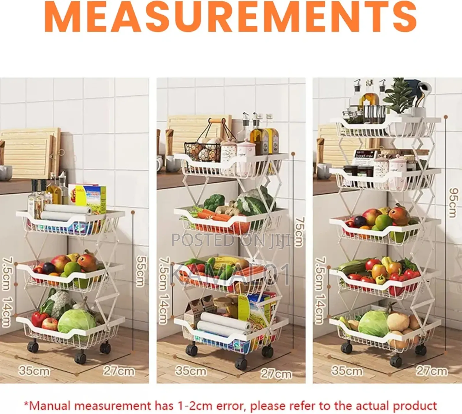 5 Layer Movable Wheels, Kitchen Storage Shelf for Fruit and Vegetable