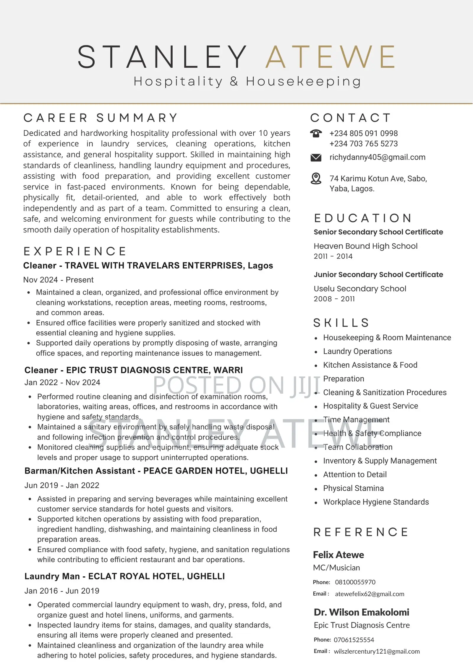 Housekeeping Cleaning CV