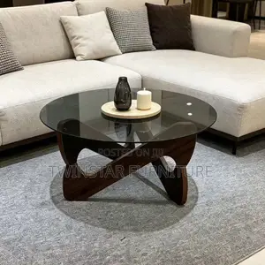 Modern Glass Top Centre Table With Wooden Leg
