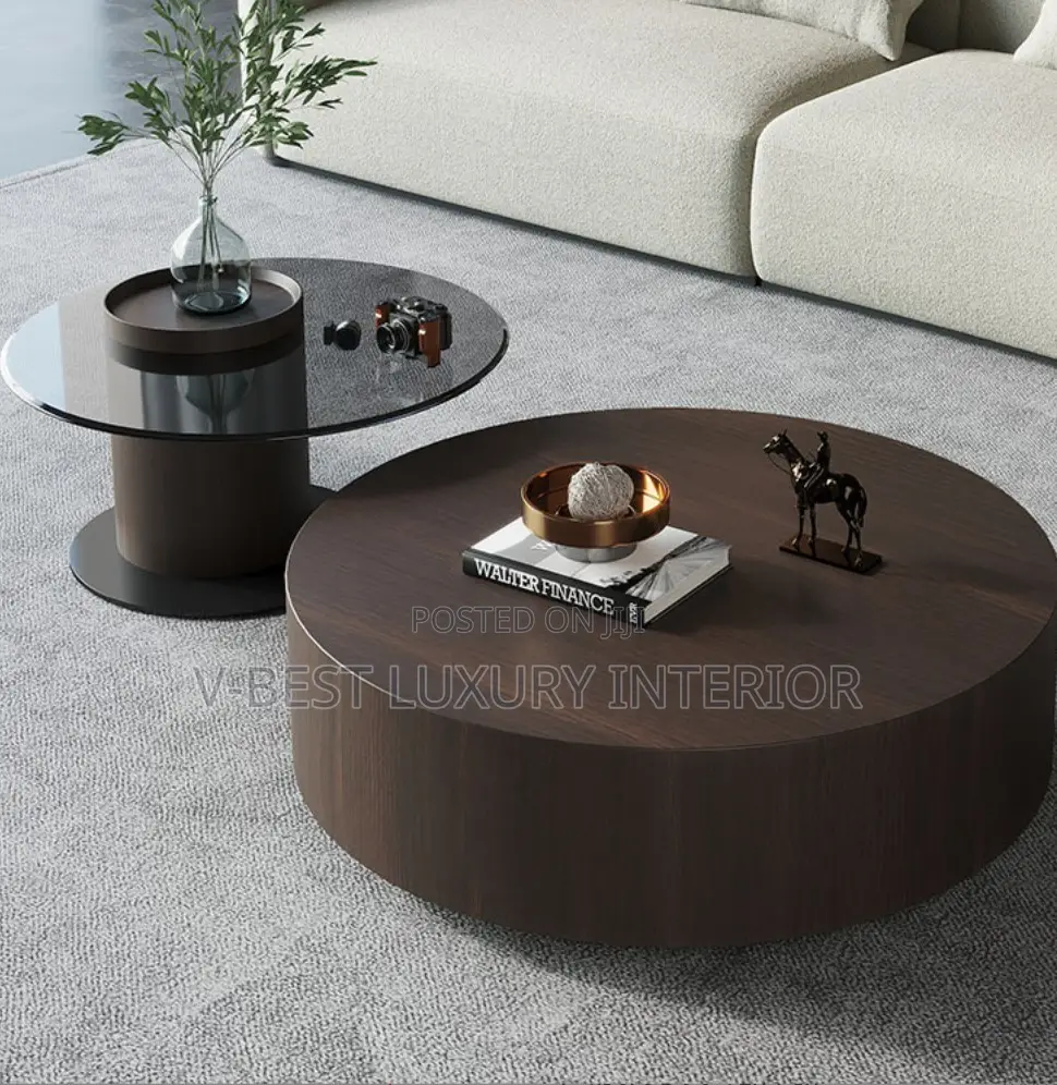 Coffee Table – Contemporary Dark Walnut Design With a Stylish Drum