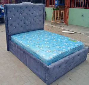 Luxury Grey Velvet Bed Frame With Crystal Tufting