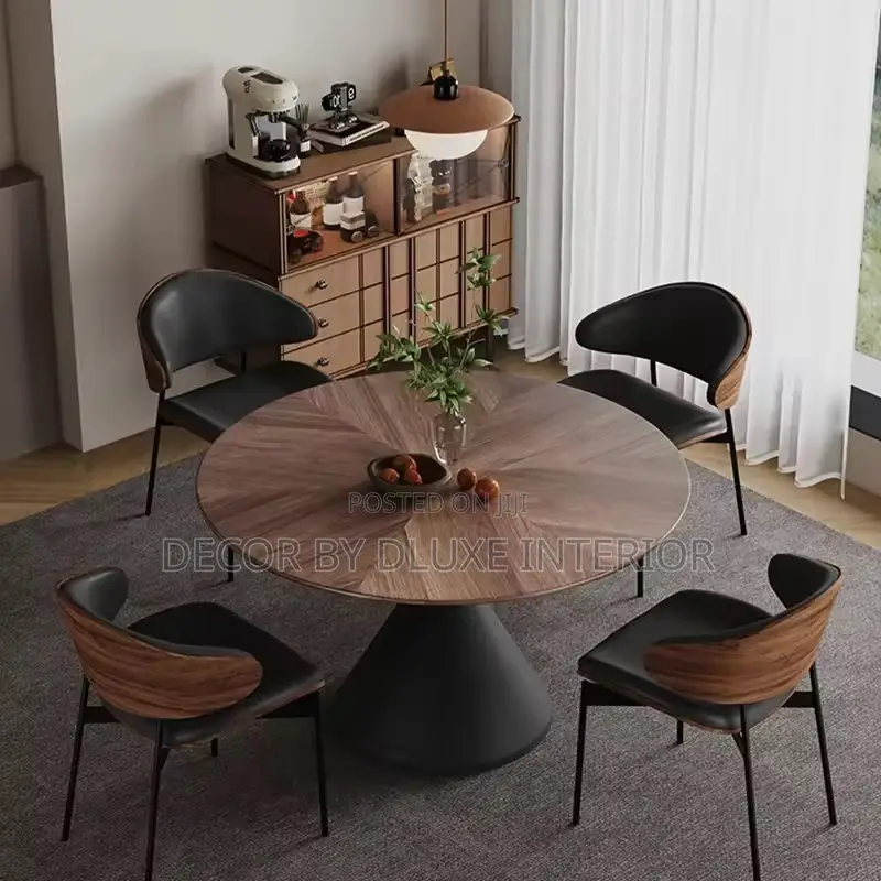Modern Round Solid Wood 4-Seater Dining Set
