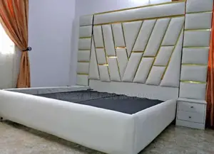 Luxury White Gold Extended Wall-Panel Bed Frame