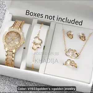 Women Quartz Wristwatch And Heart Jewelry Set (6pcs/Set)