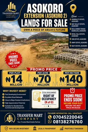Before A.Y.A Junction Asokoro 2 Admiral Estate .Lands Available R of O