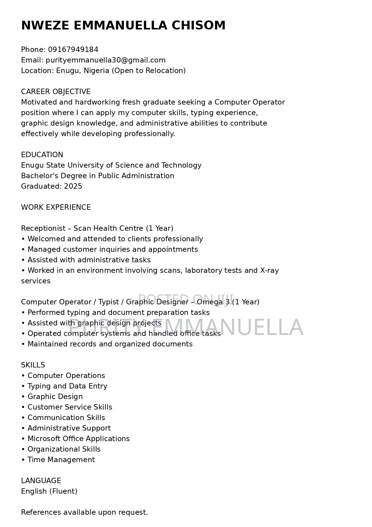 Customer Service CV