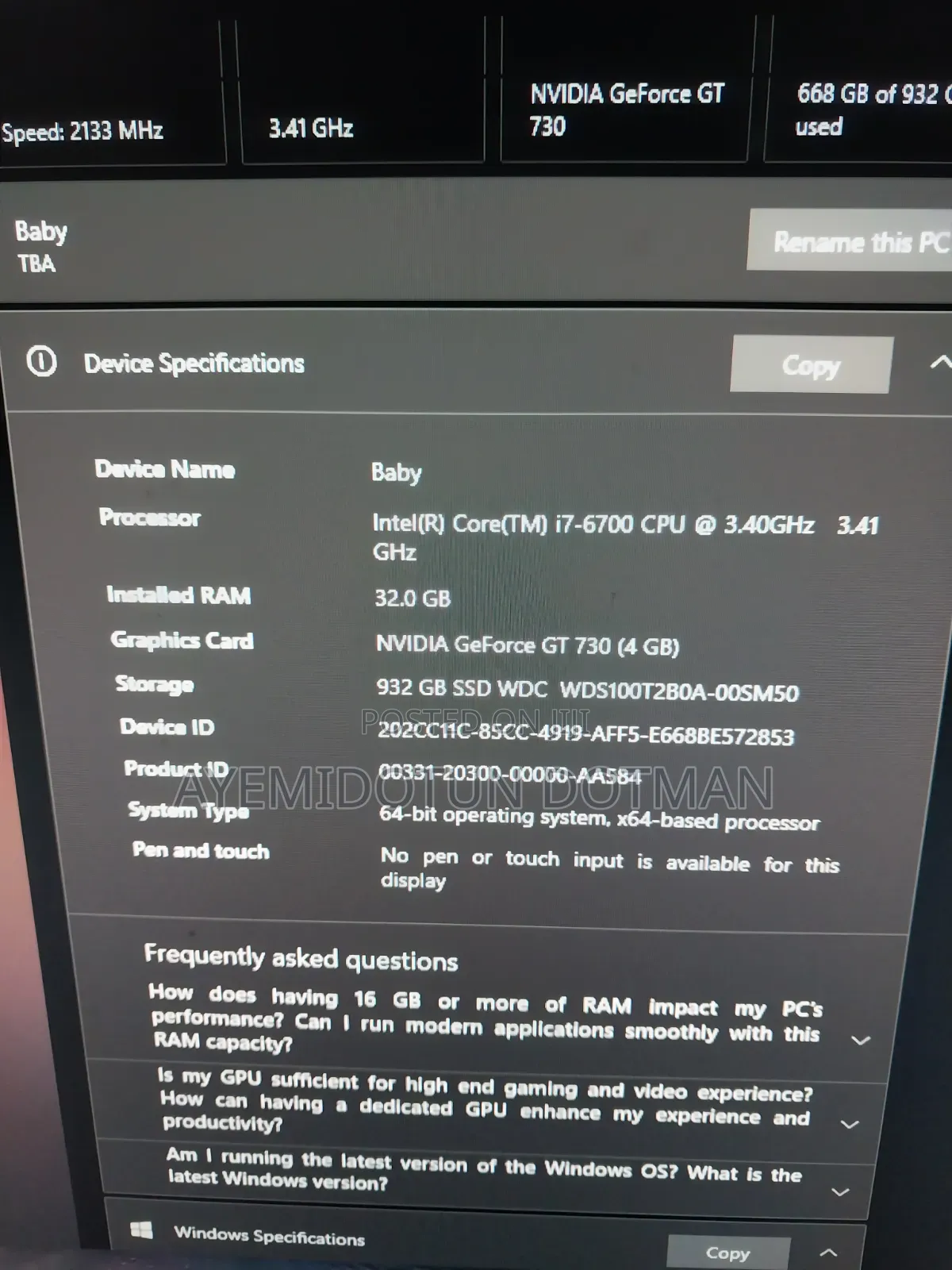 Desktop Computer 32GB Intel Core i7 SSD 1T